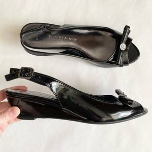 Etienne Aigner Black Patent Peep-Toe Slingback Heel with Bow